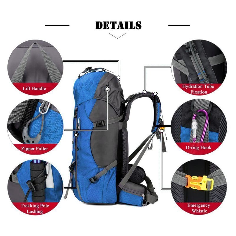 Bseash 60L Waterproof Hiking Camping Backpack with Rain Cover  Large Outdoor Sport Travel Daypack Rucksack for Climbing - Image 4